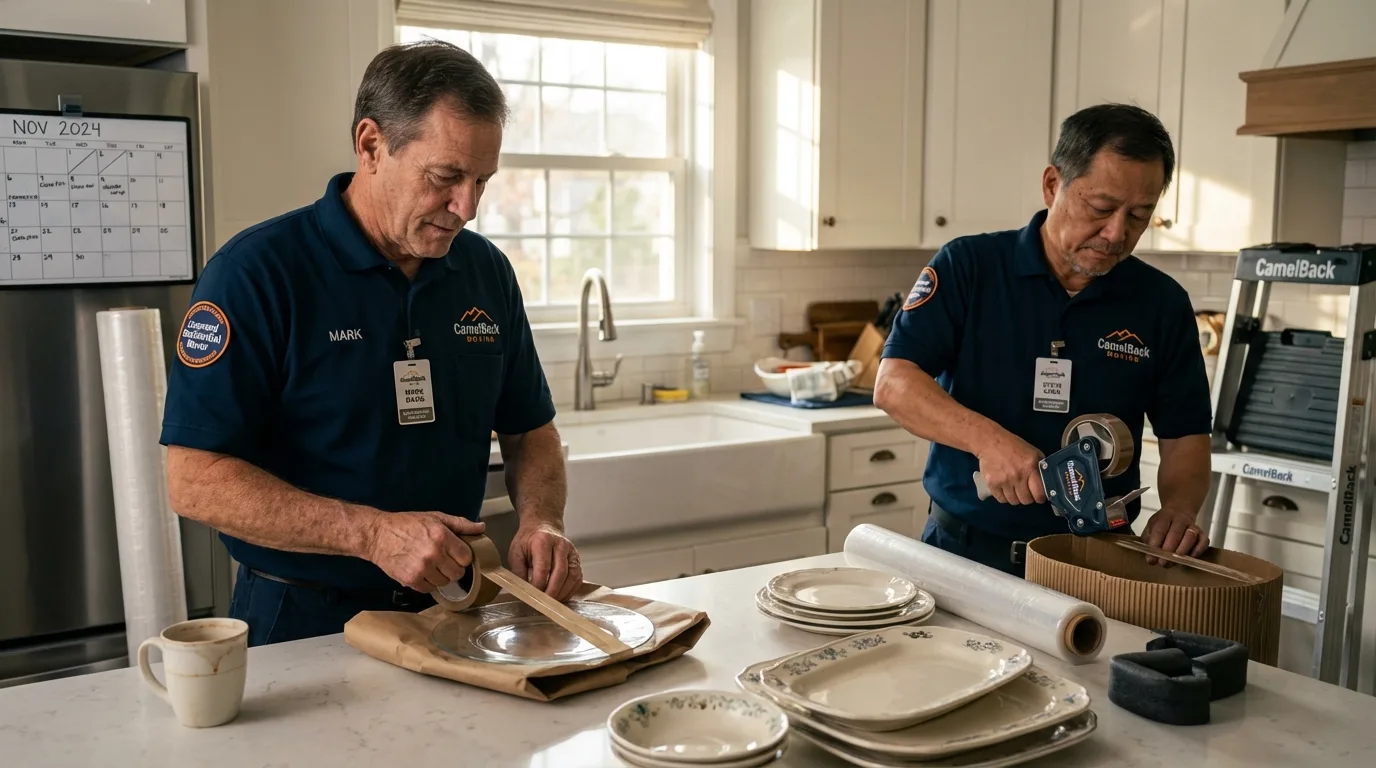 Professional crew packing kitchen dishware in Grandville, MI