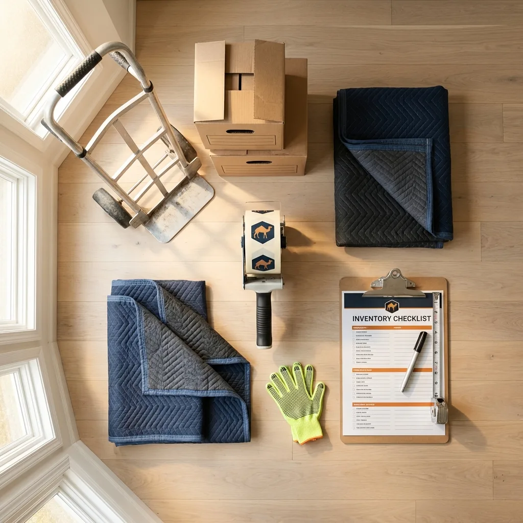 Professional moving supplies and packing materials layout for Grandville residential relocations